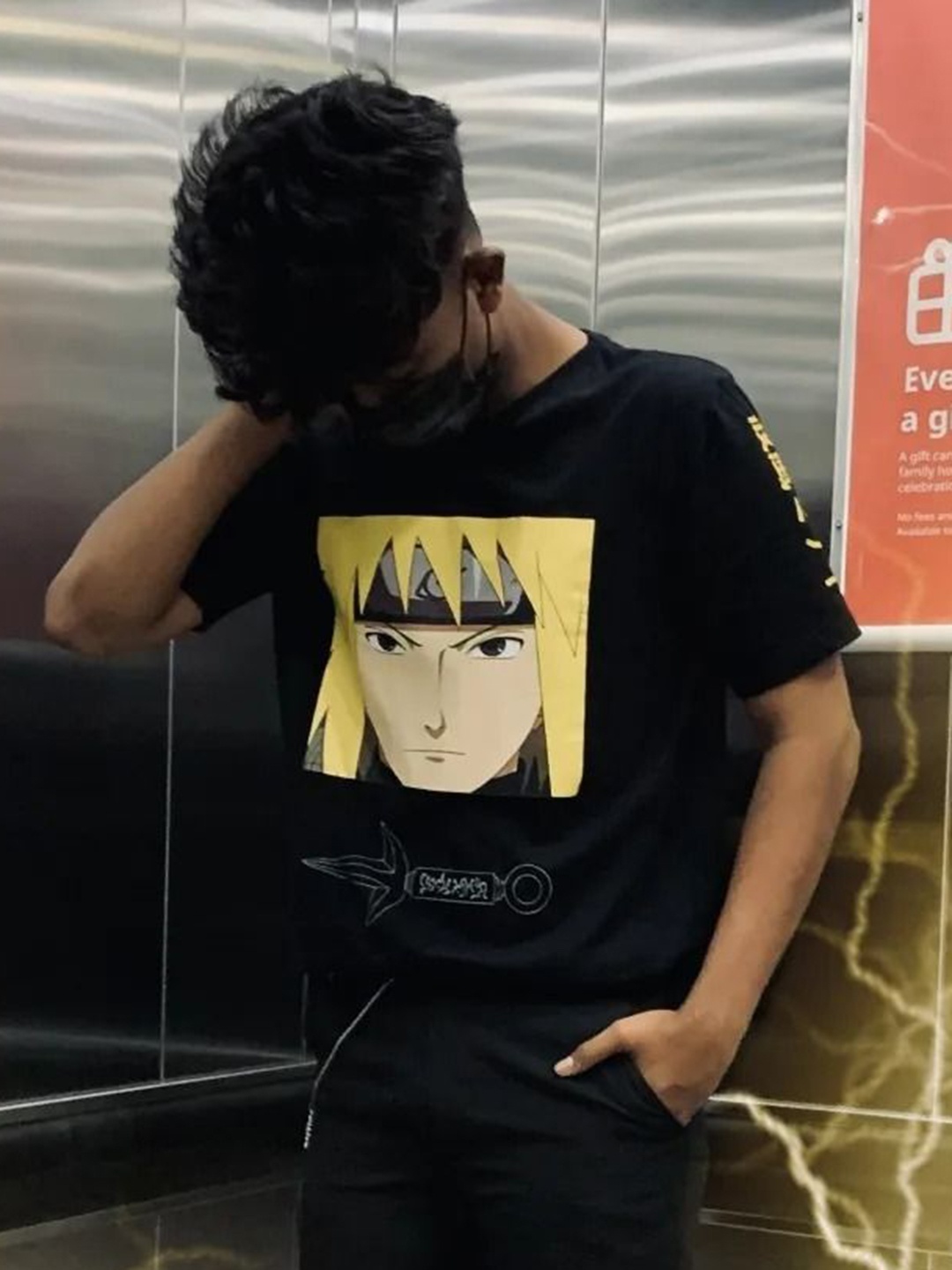 

Getsetwear Anime Printed Round Neck Cotton T-Shirt, Black