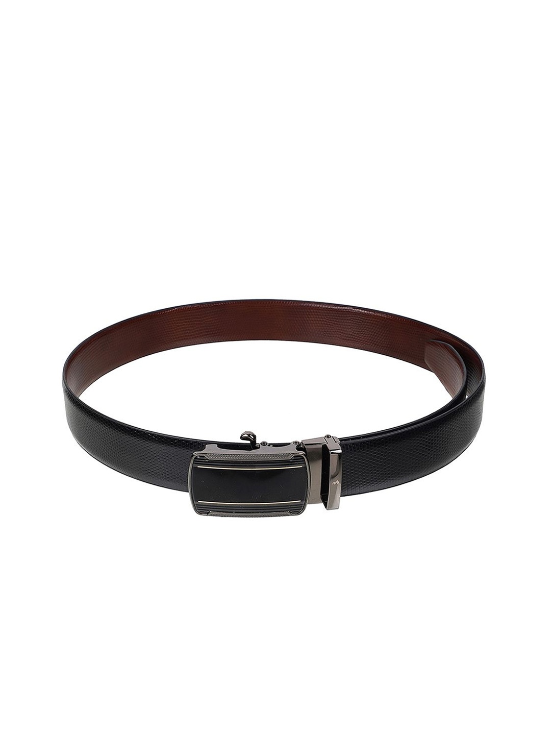 

Metro Men Textured Push Pin Closure Leather Belt, Black