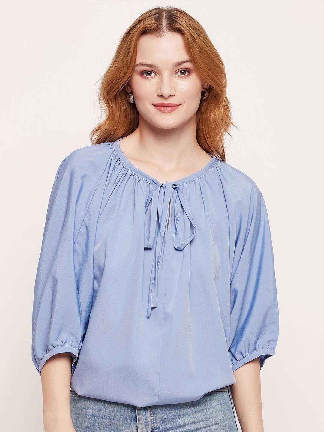 

Murcia Women Floral Printed Keyhole Neck Top, Blue