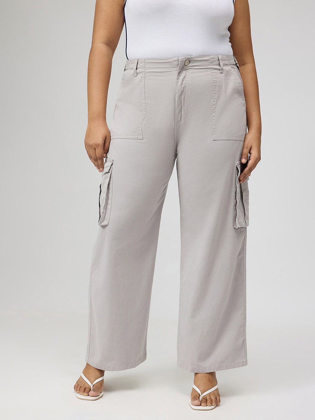 

FREAKINS Women Cotton Relaxed Fit High-Rise Jeans Cargo Jeans, Beige