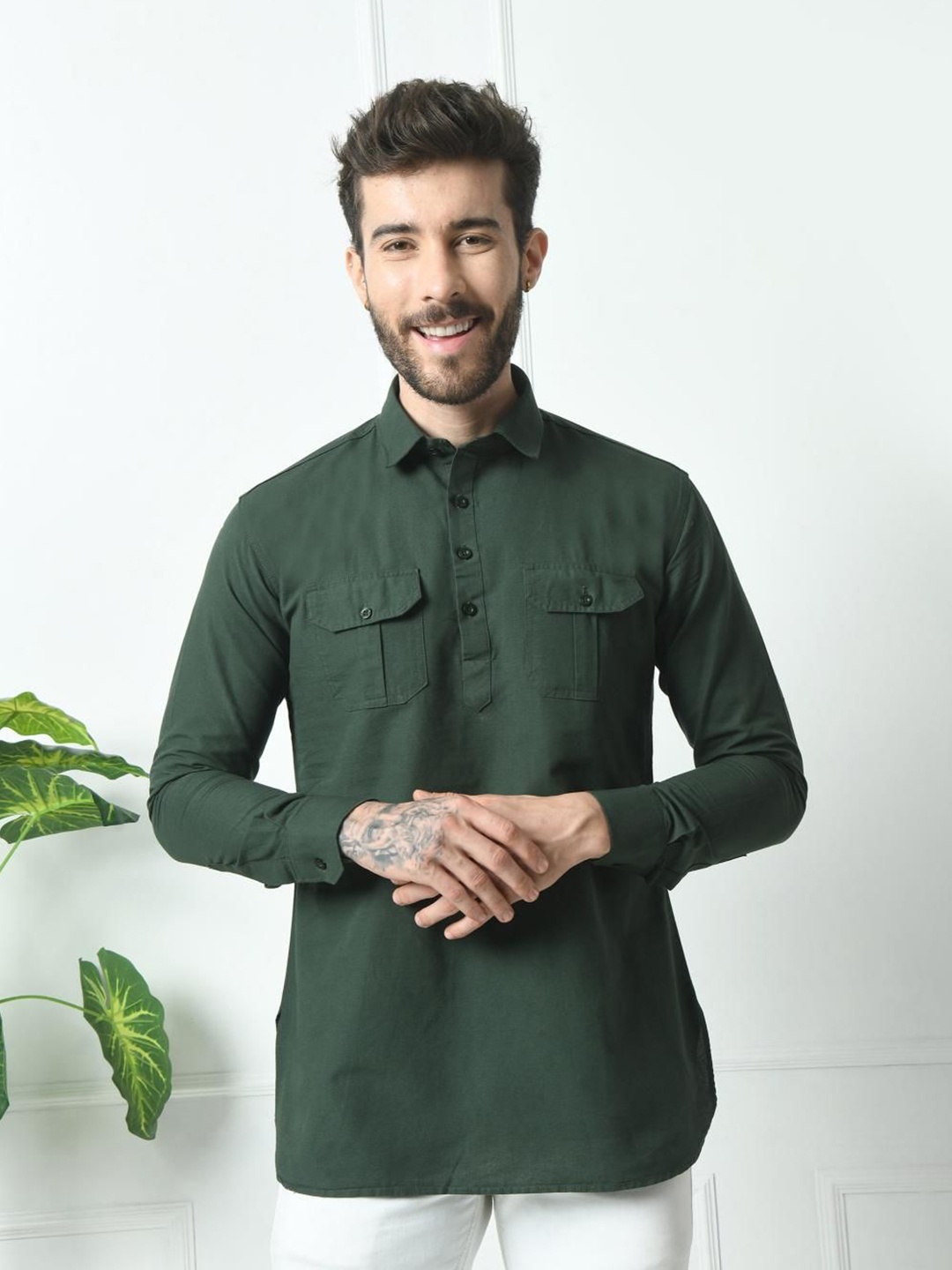 

PEBCO Men Classic Spread Collar Solid Cotton Slim Fit Casual Shirt, Green