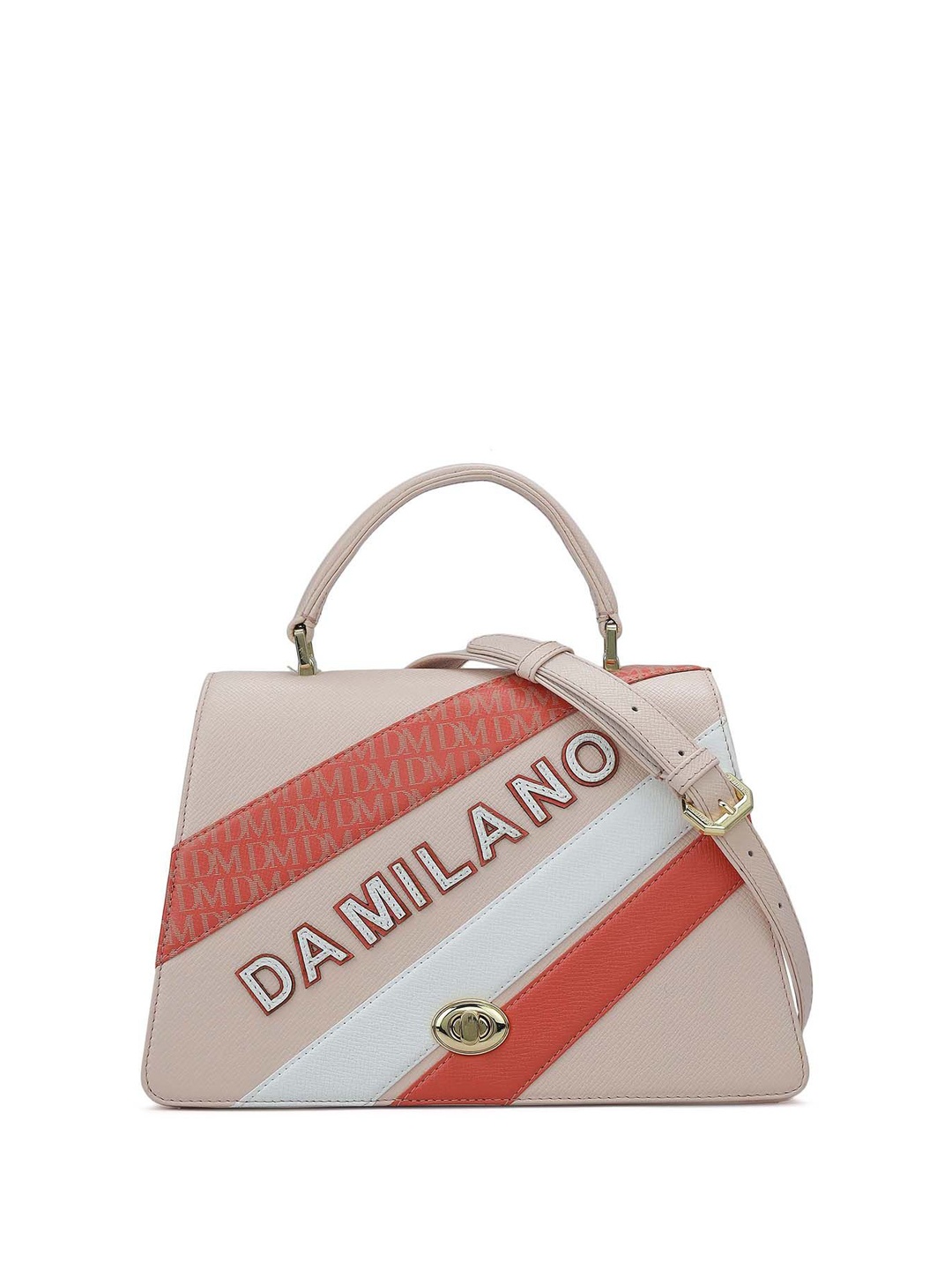 

Da Milano Textured Leather Bucket Sling Bag with Cut Work, Pink