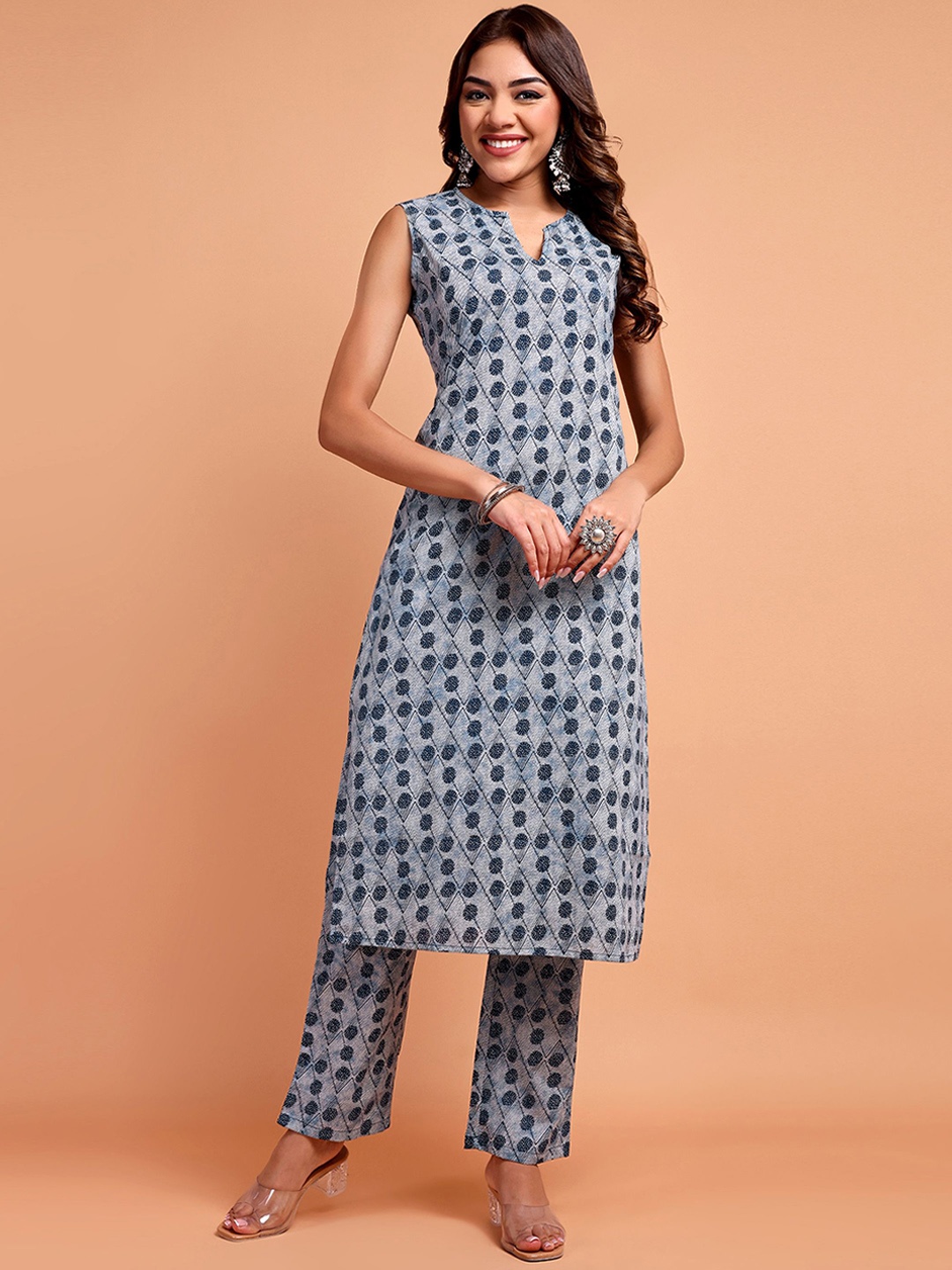 

Vastara the Label Abstract Women Printed Regular Pure Cotton Kurta With Trousers, Blue