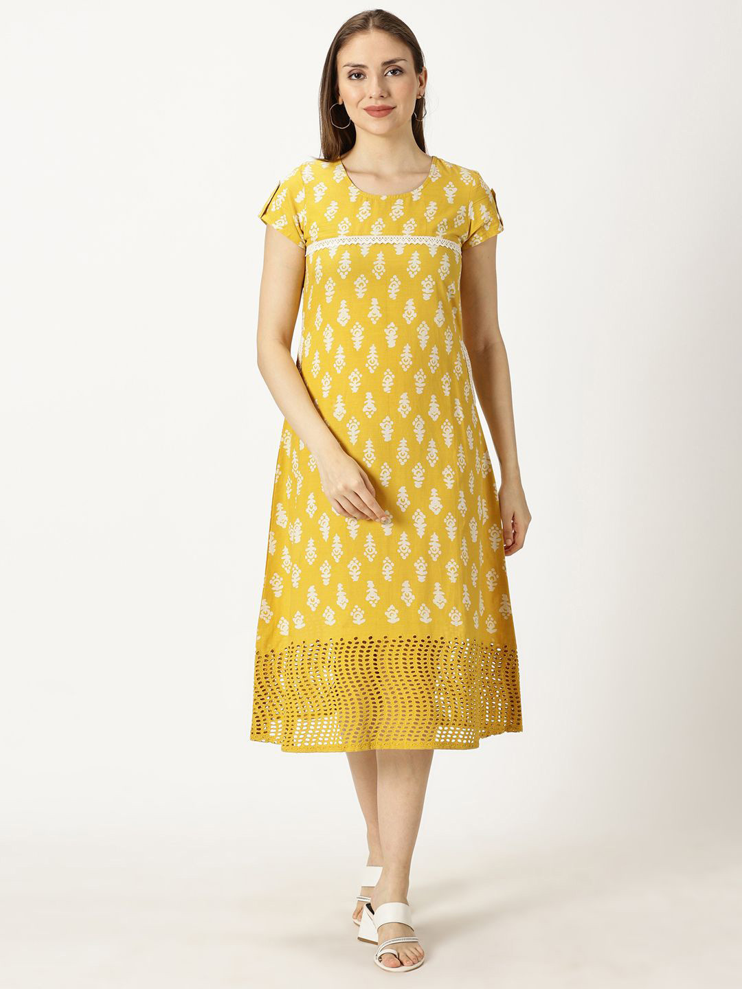 

Saffron Threads Print A-Line Midi Dress, Yellow