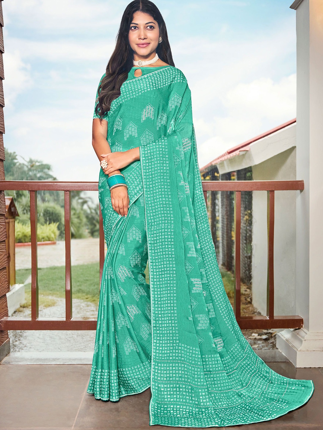 

Laxmipati Ethnic Motifs Printed Saree, Teal