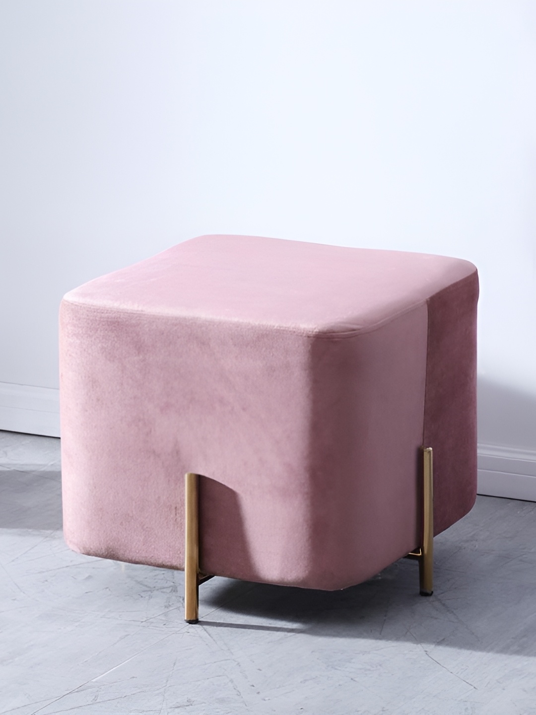 

Wooden Twist Pink Velvet Square Ottoman
