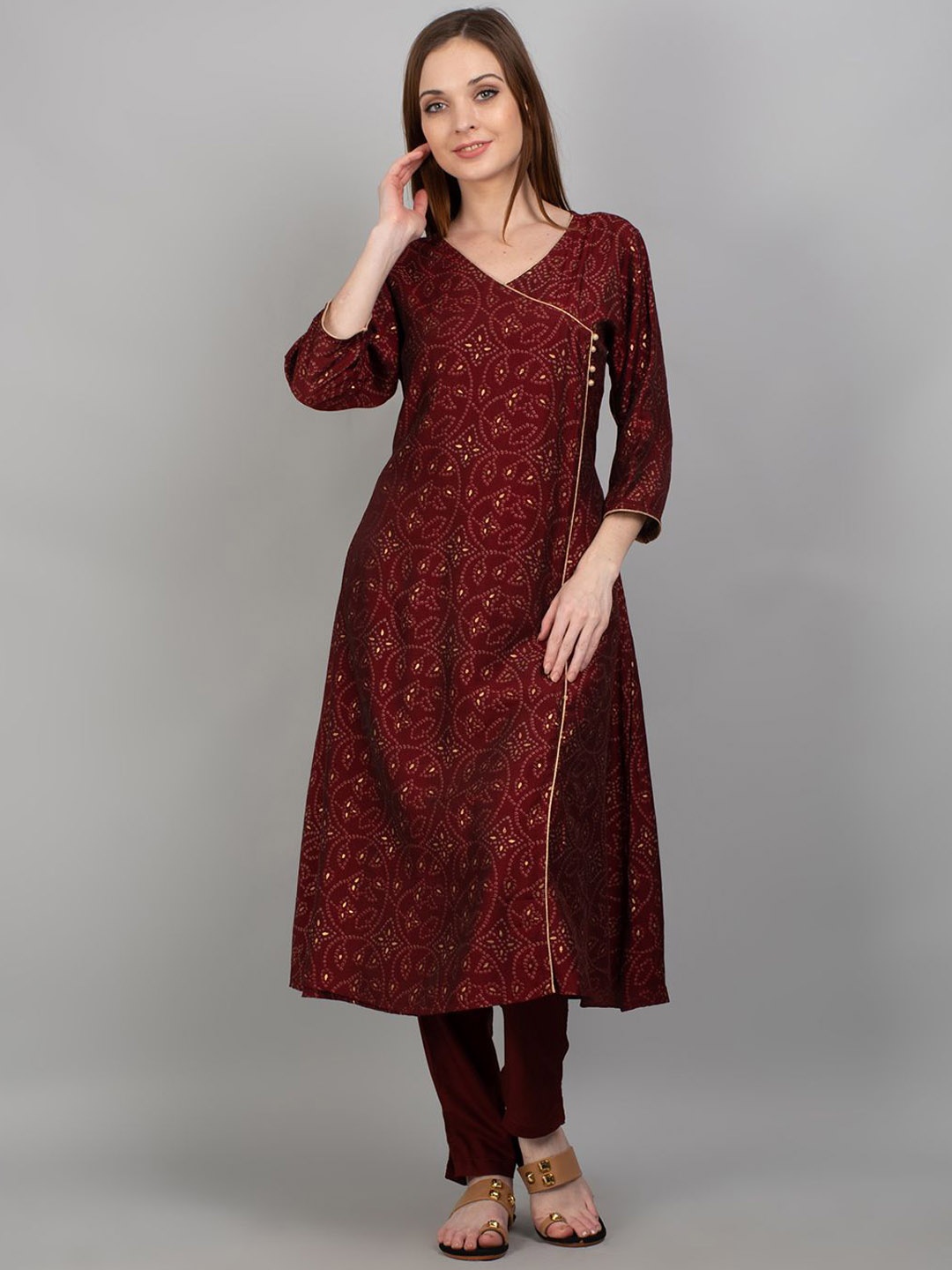 

Shree Bandhani Printed Regular Liva A-Line Kurta with Trousers, Maroon