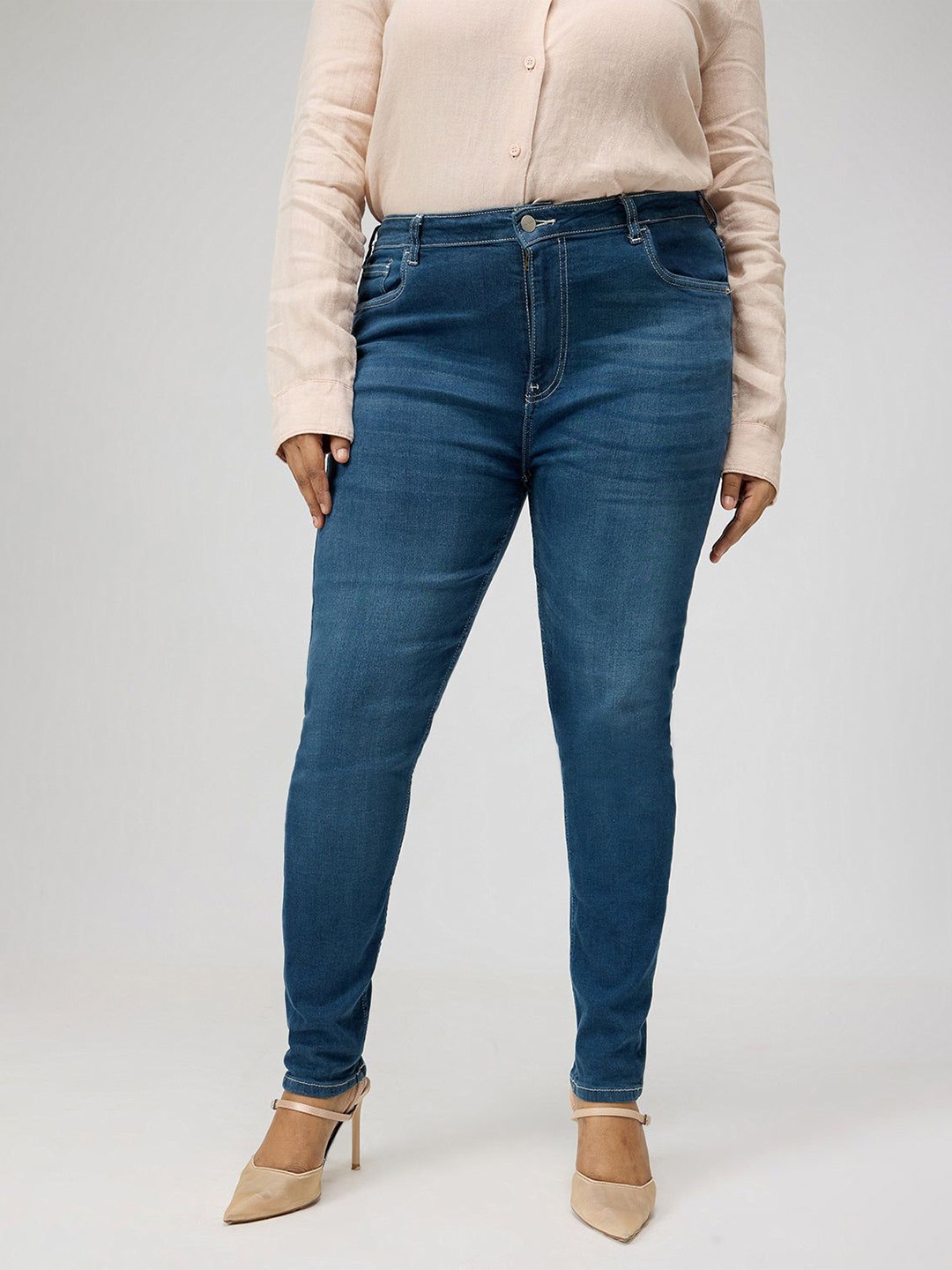 

FREAKINS Women Cotton Skinny Fit High-Rise Stretchable Jeans, Blue