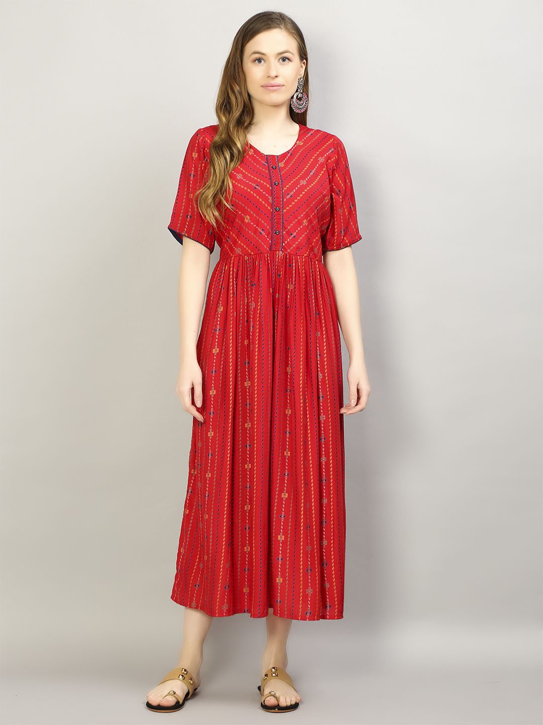 

Shree Print Liva A-Line Maxi Dress, Red