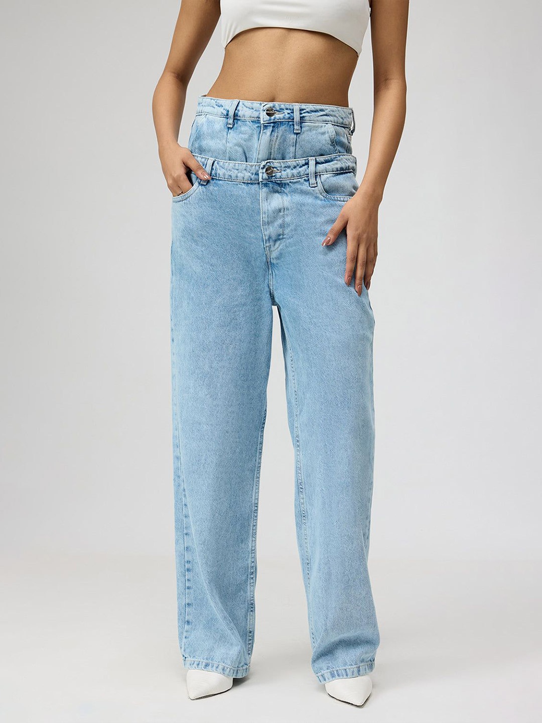 

FREAKINS Women Cotton Straight Fit High-Rise Jeans, Blue