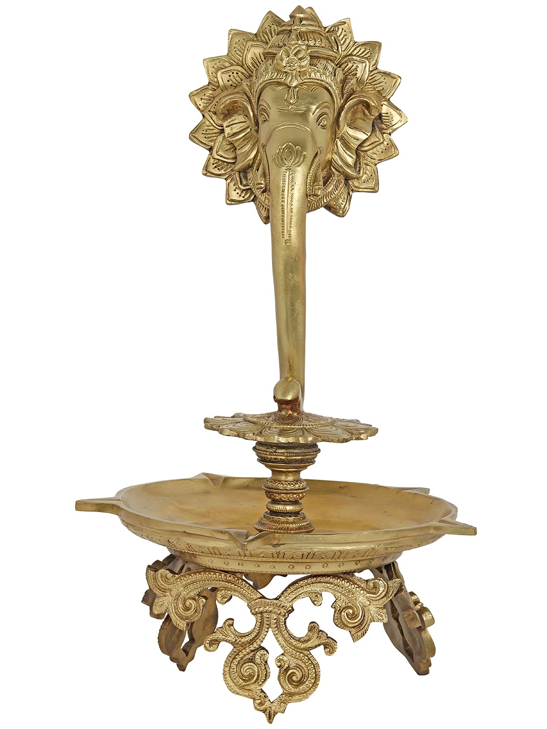 

Exotic India Ganesha Flower Haloed Head on Five Wicks Large Diya, Gold