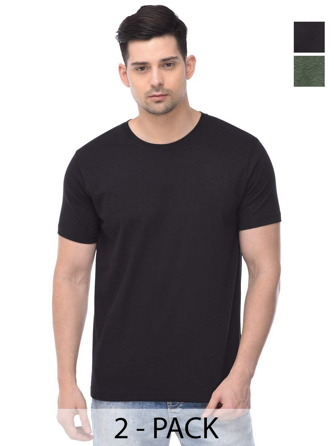 

COLOR CAPITAL Unisex Pack Of 2 Solid Round Neck Cotton T-shirts, Black