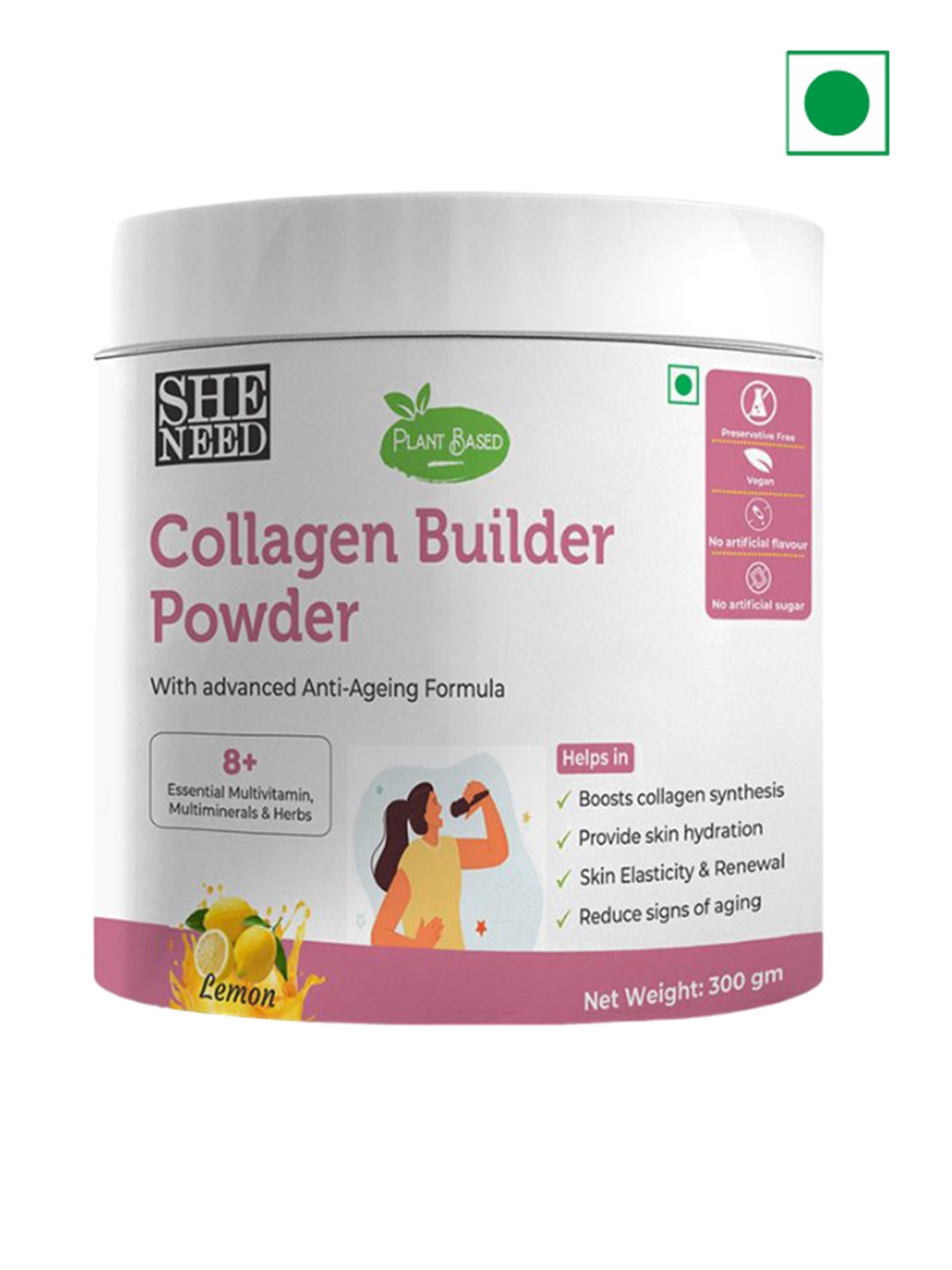 

SHENEED Plant Based Collagen Builder Powder -300g- Lemon, White