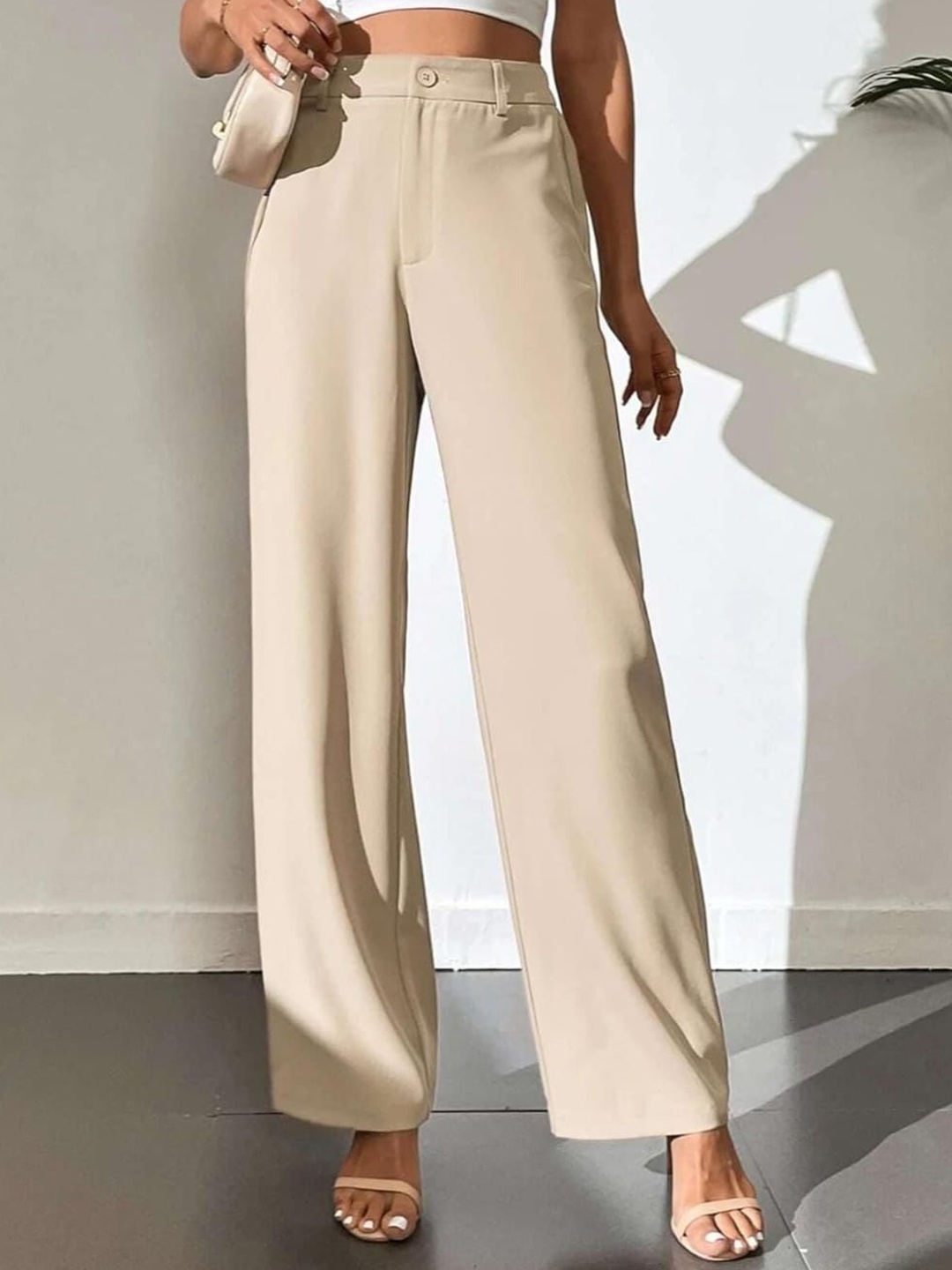 

BROADSTAR Women Smart High-Rise Easy Wash Trousers, Beige