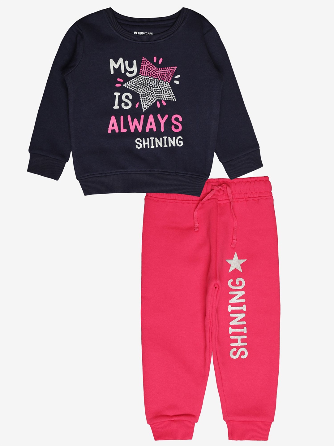

Bodycare Kids Girls Printed Sweatshirt with Joggers, Navy blue