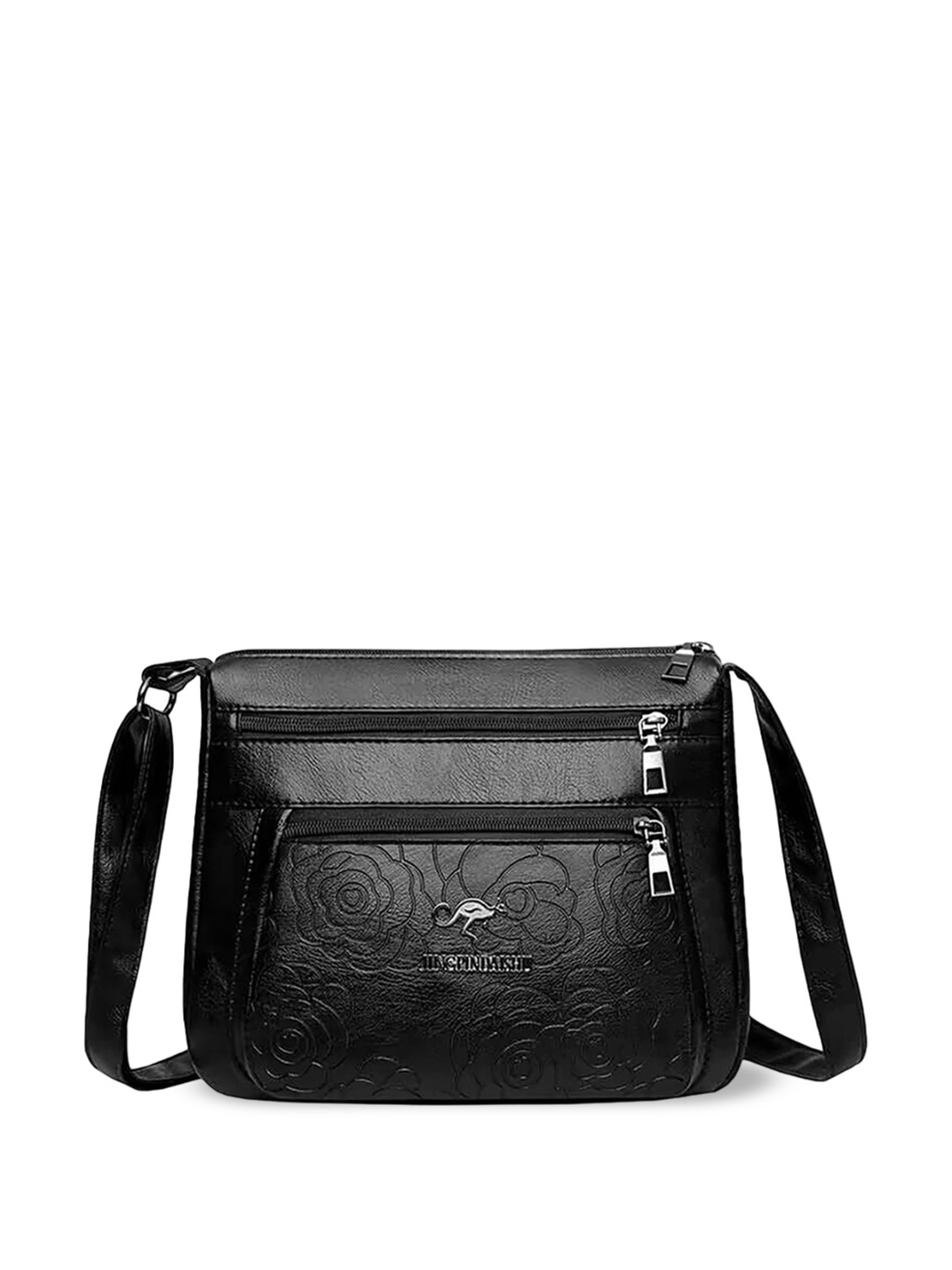 

SYGA Floral Leather Structured Sling Bag, Black