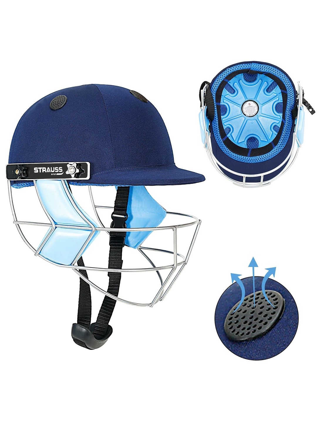 

STRAUSS Kids Steel Grill Cricket Helmet With Adjustable Straps, Blue