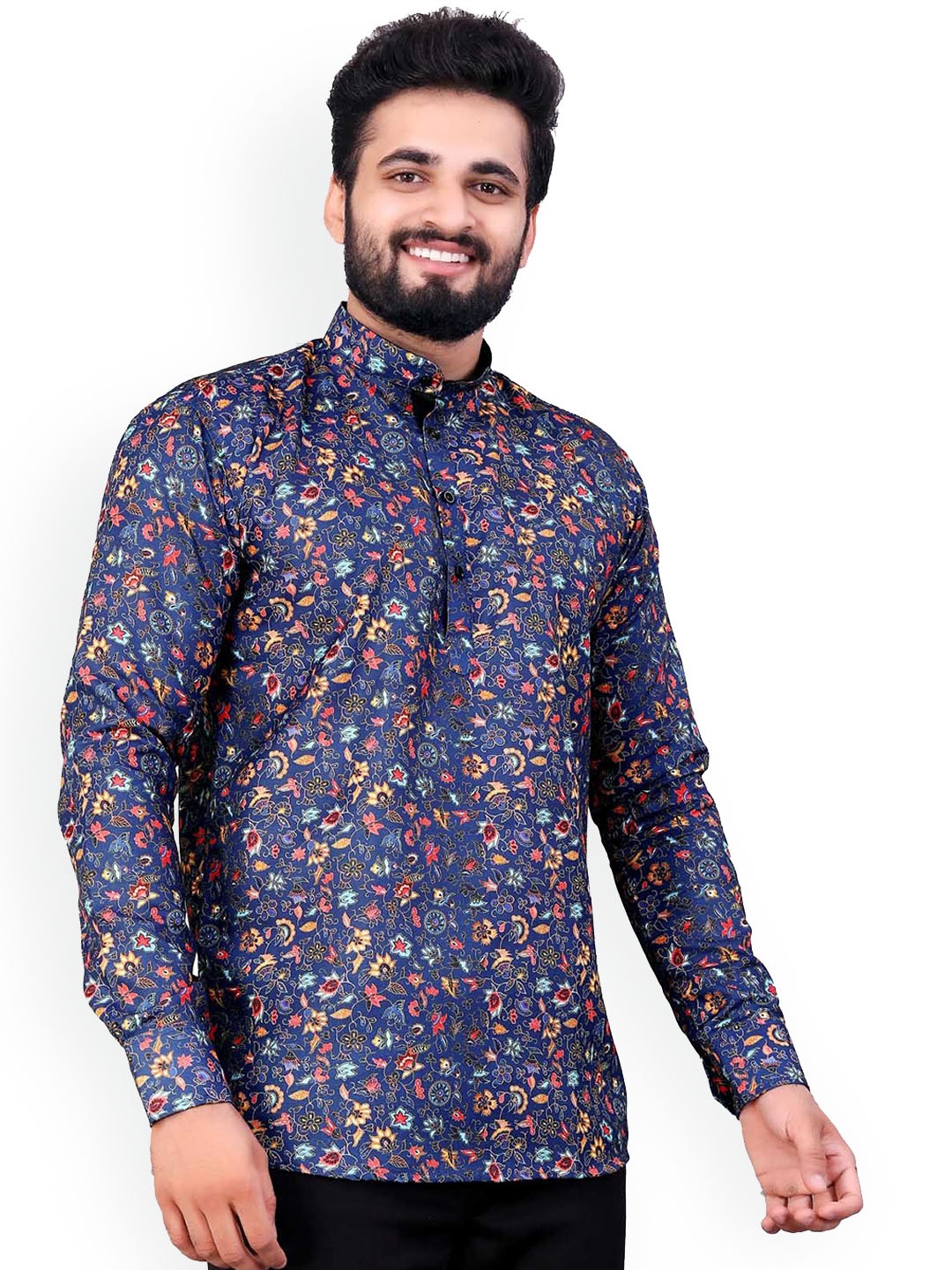 

Valencia Fashion Ethnic Motifs Printed Mandarin Collar Cotton Silk Straight Kurta, Purple