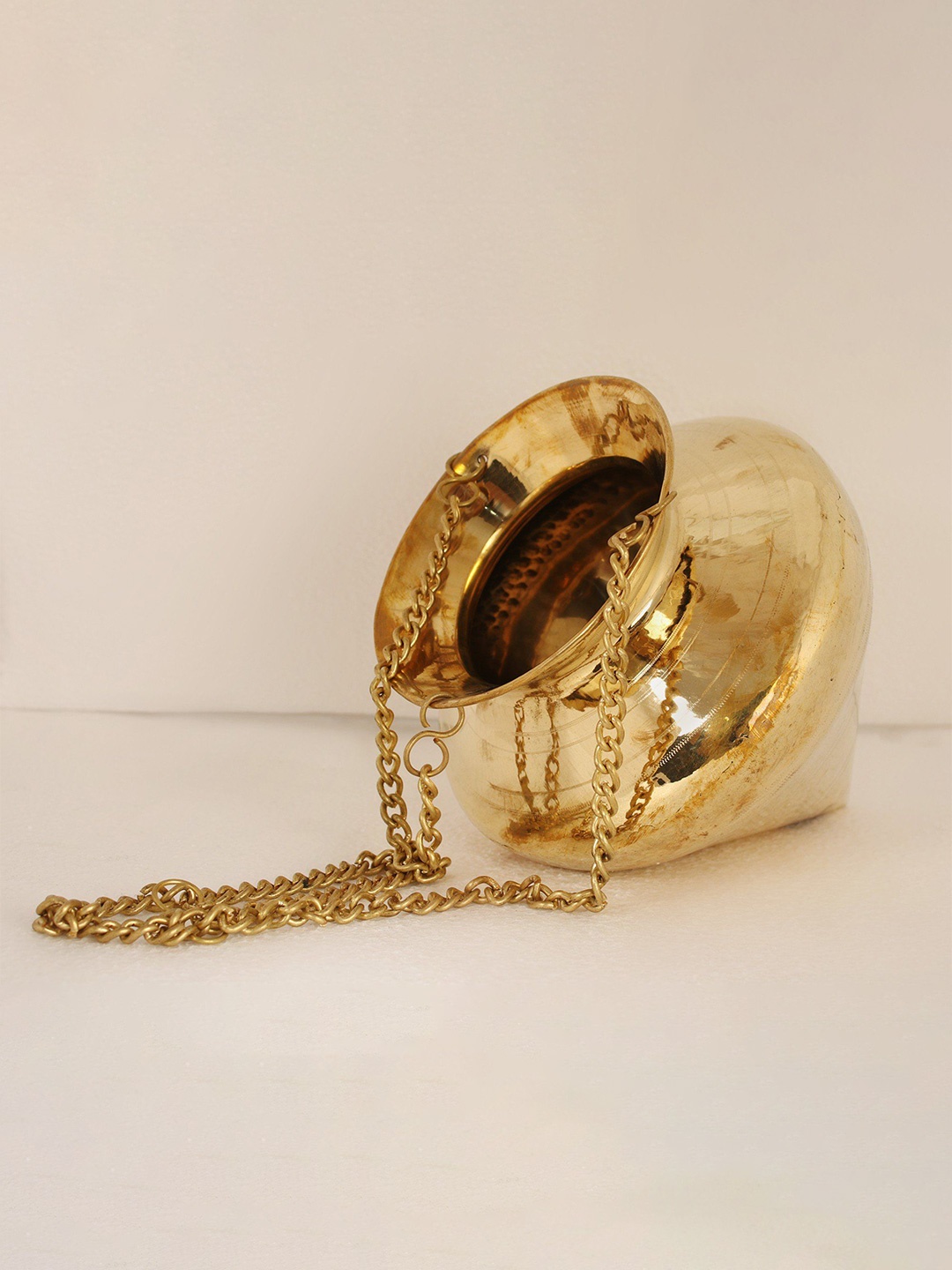 

Exotic India Brass Hanging Jaladhara Kalasha with Bottom Hole, Gold