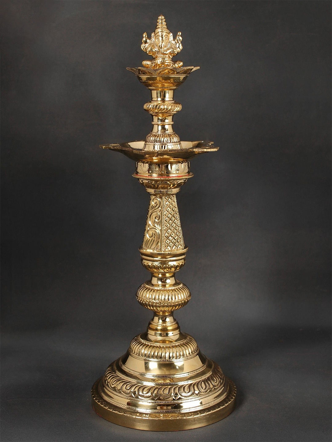 

Exotic India 16" Ganesha Lamp (Lord Ganesha On Top of Lamp) In Brass, Gold