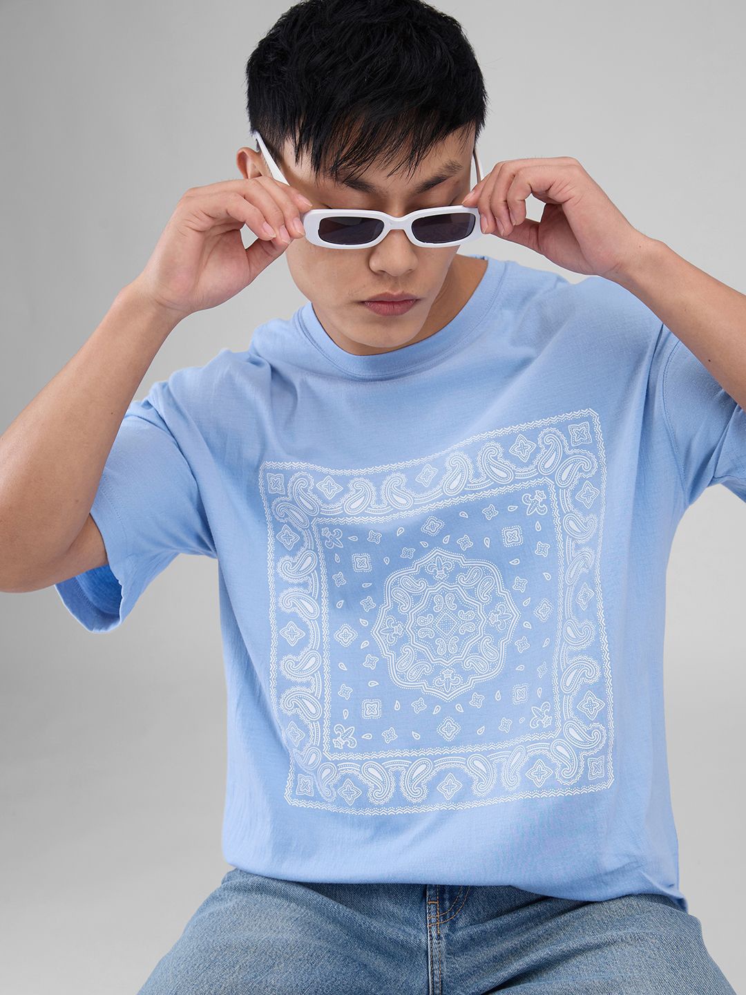 

VASTRADO Men Graphic Printed Round Neck Cotton Oversized T-shirt, Blue