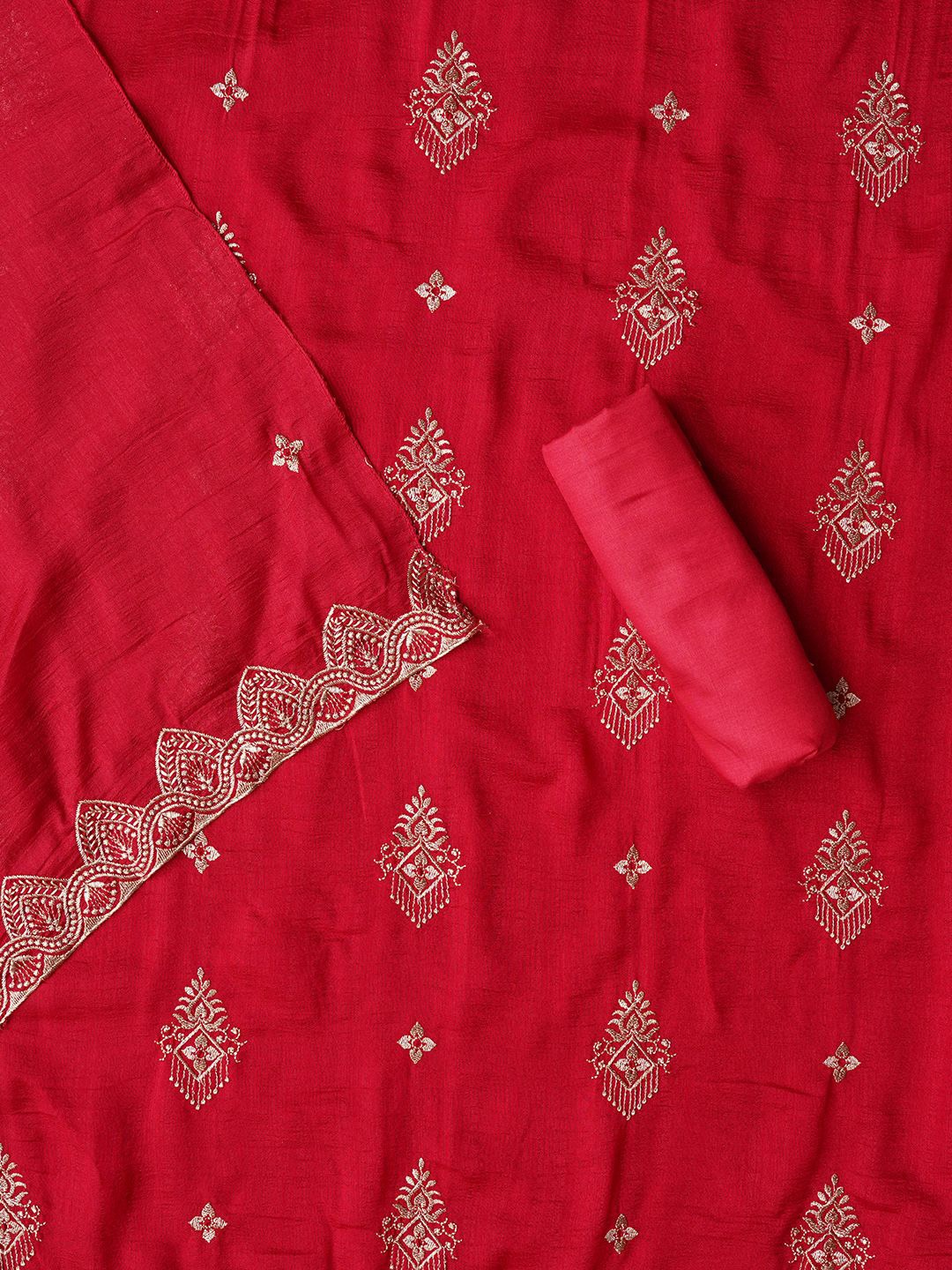 

Jaipur Kurti Unstitched Embroidered Silk Blend Dress Material With Dupatta, Pink