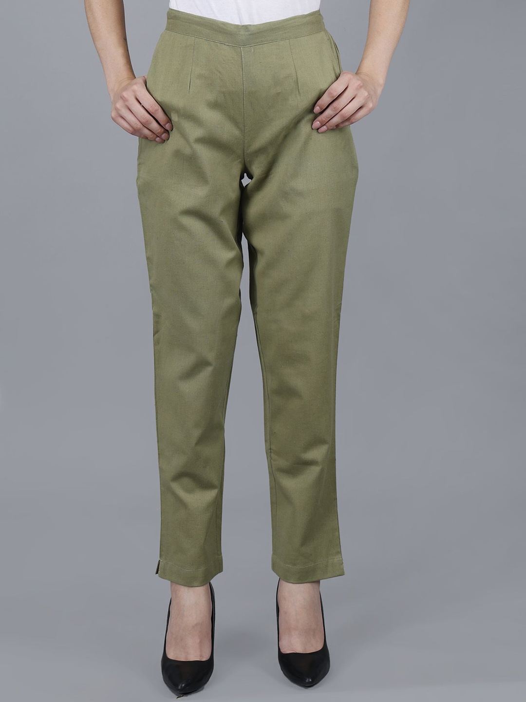 

JAIPUR ETHNIC Women Comfort Pleated Trousers, Green