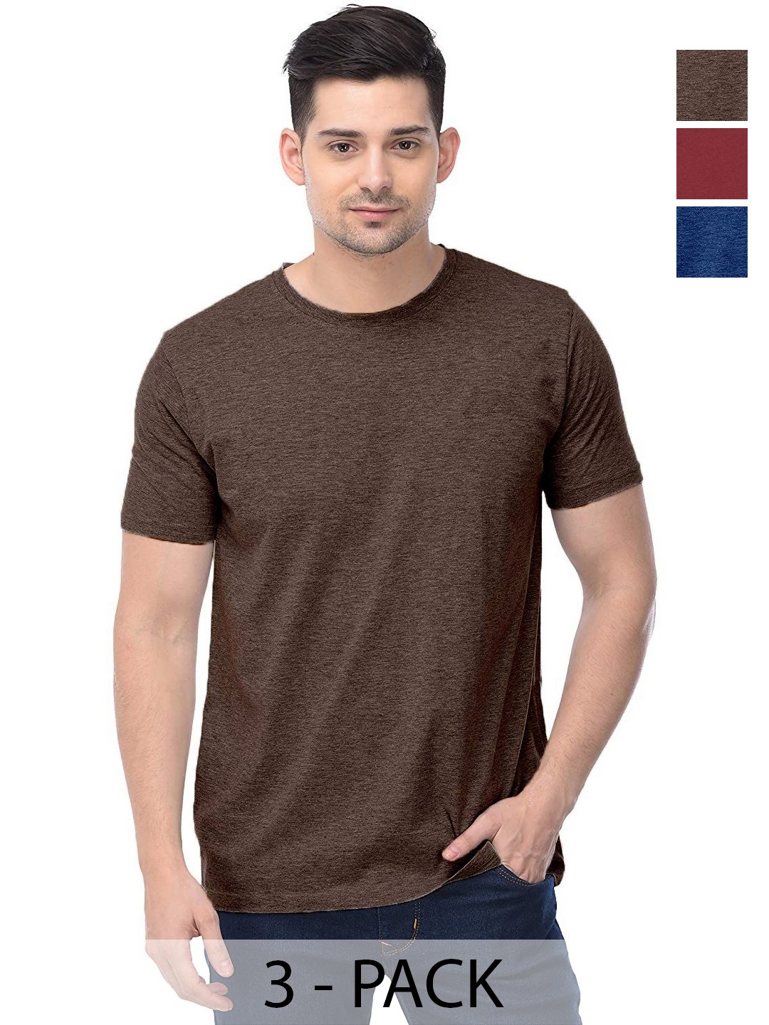 

COLOR CAPITAL Unisex Pack Of 3 Solid Round Neck Cotton T-shirts, Na