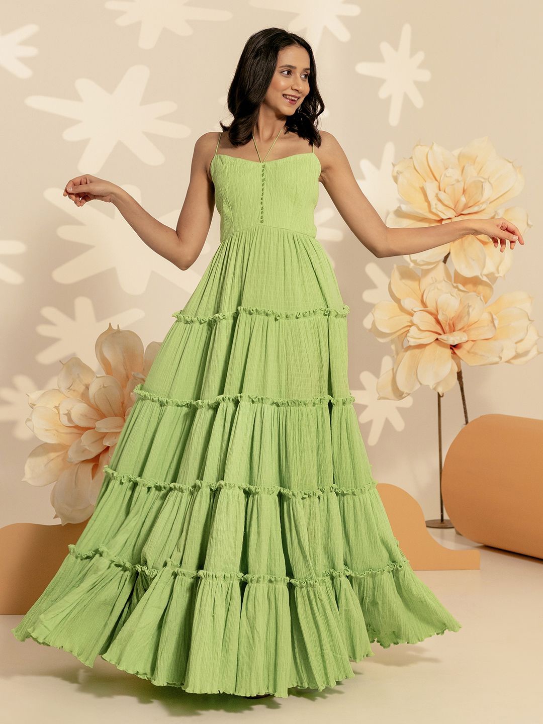 

B'Infinite Shoulder Straps Tiered Maxi Dress, Green