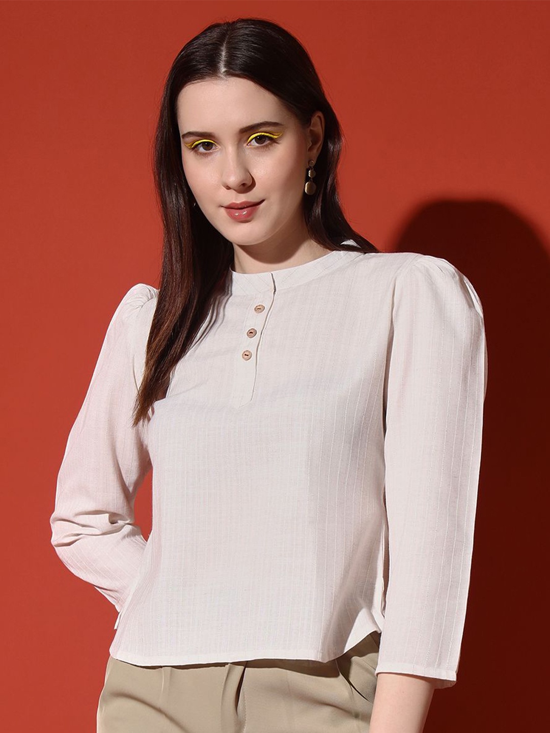 

STHULAS Women Solid Round Neck Polycotton Top, White