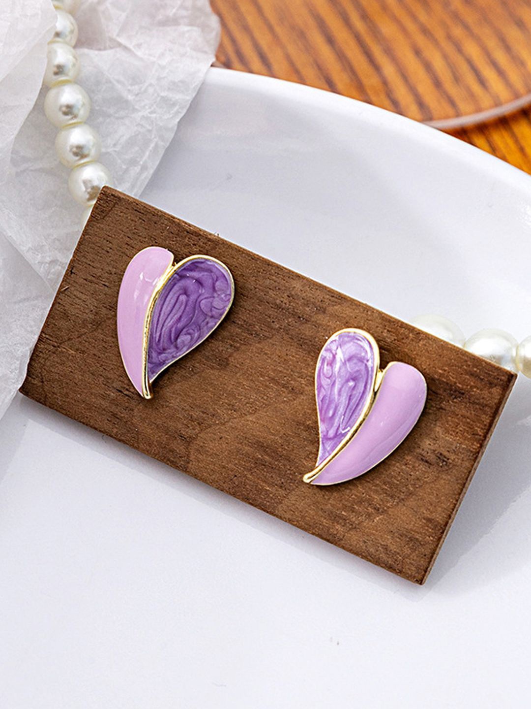 

KRENOZ Rhodium Plated Heart Shaped Studs Earrings, Purple