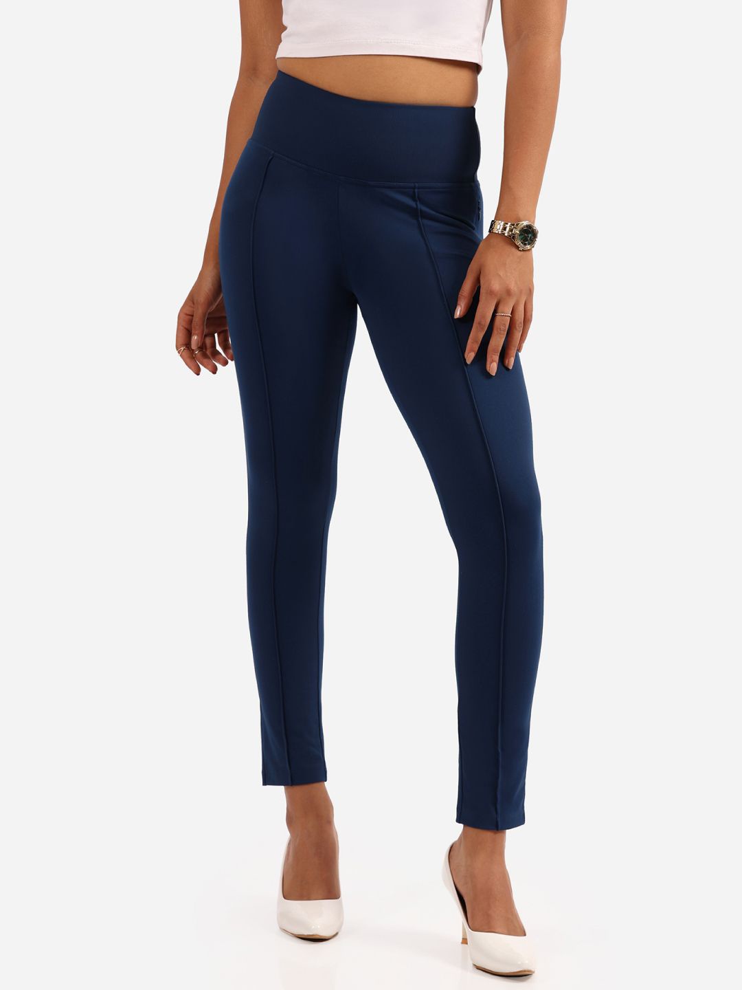 

Blissclub Women Solid Skinny Fit Treggings, Navy blue