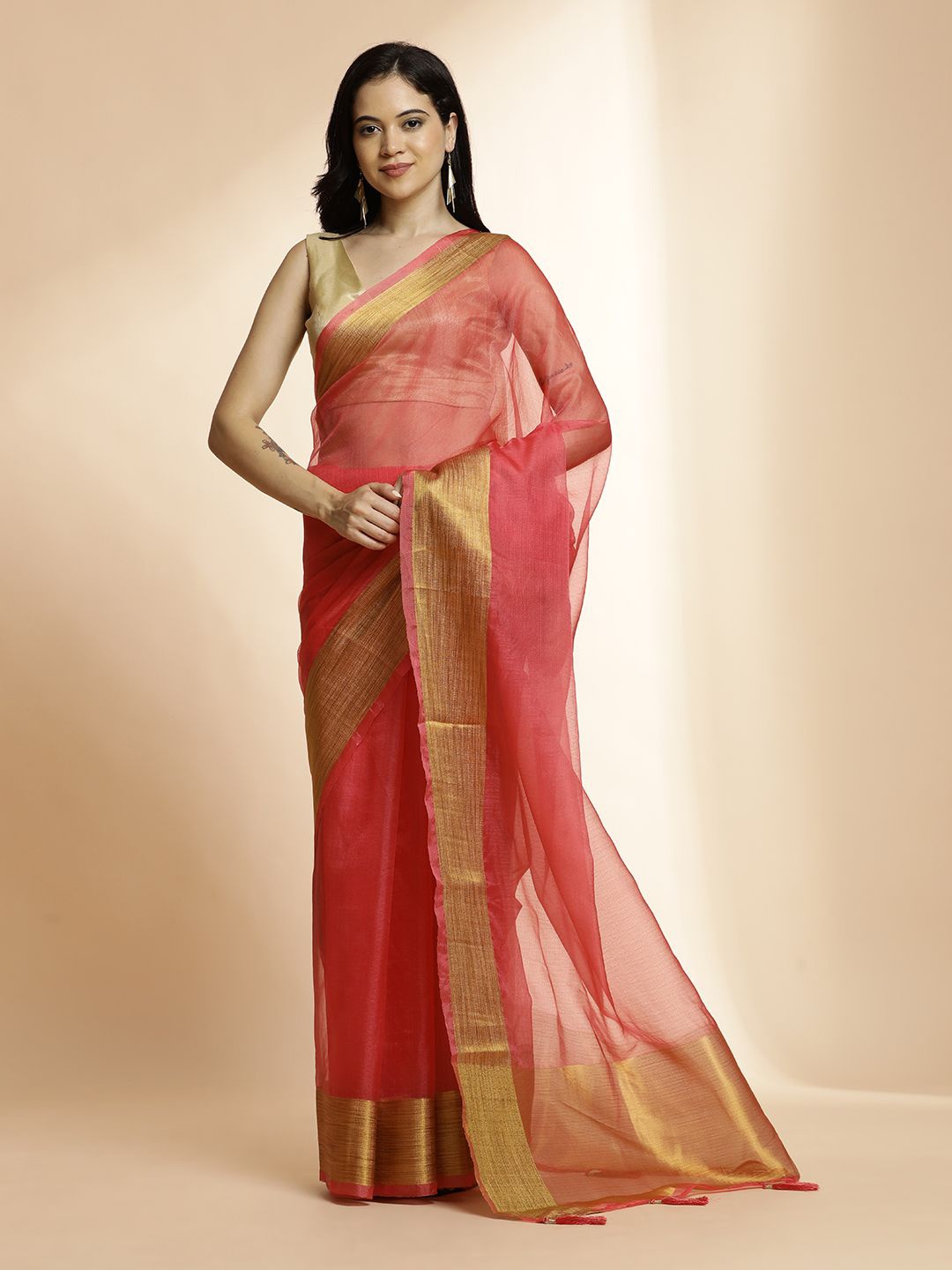 

Jaipur Organza Zari Saree, Pink