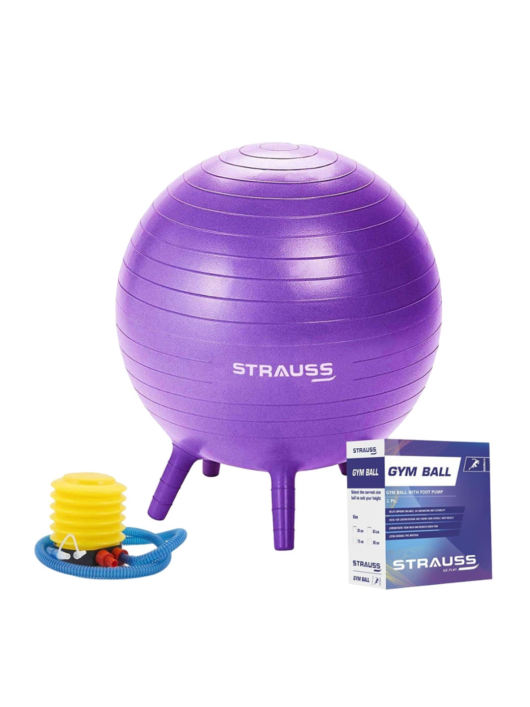 

STRAUSS Anti-Burst Rubber Gym Ball Stability Legs With Foot Pump, Purple