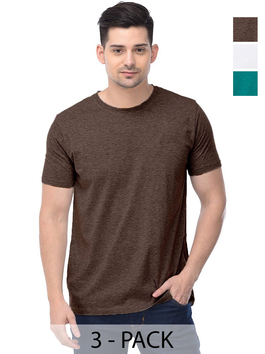 

COLOR CAPITAL Unisex Pack Of 3 Solid Round Neck Cotton T-shirts, Na