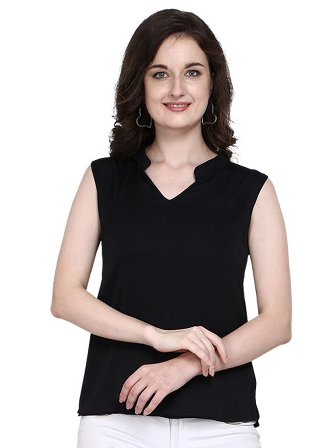 

Murcia Women Solid Mandarin Collar Top, Black