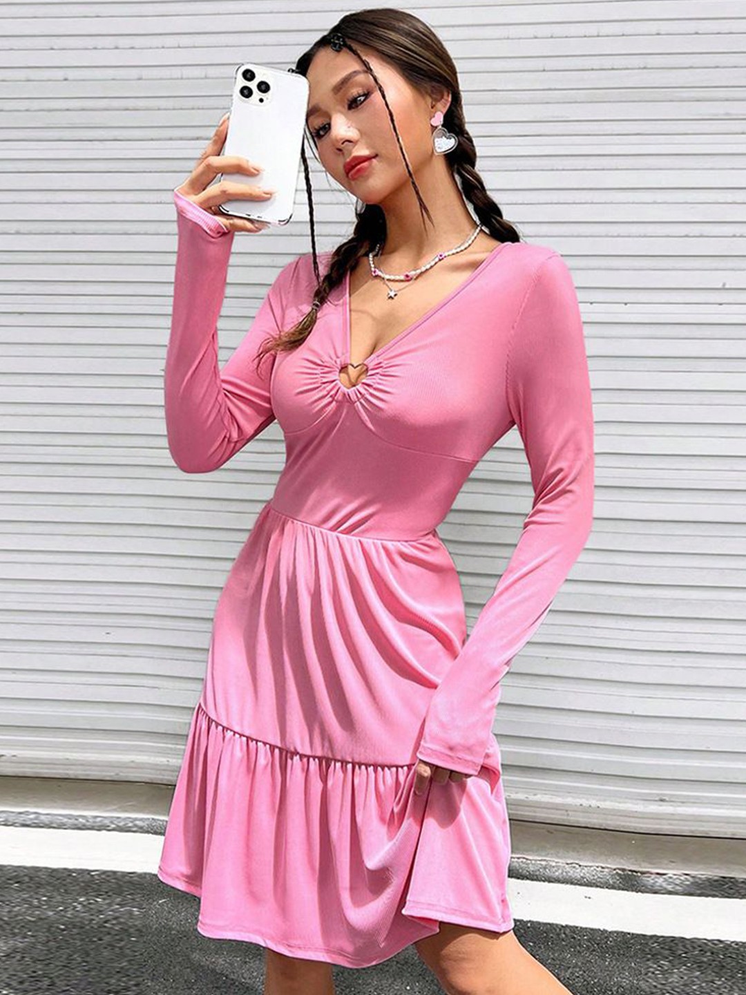

StyleCast women V-Neck Knee Length Fit & Flare Dress, Pink