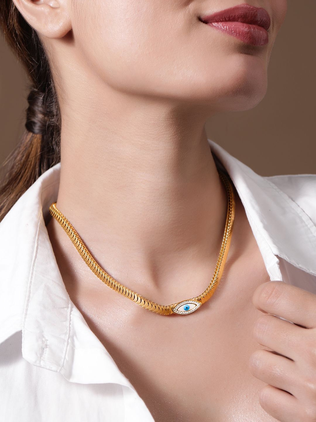 

Rubans 18KT Gold Plated Stainless Steel TarnishFree Waterproof Demi-Fine Evil Eye Necklace