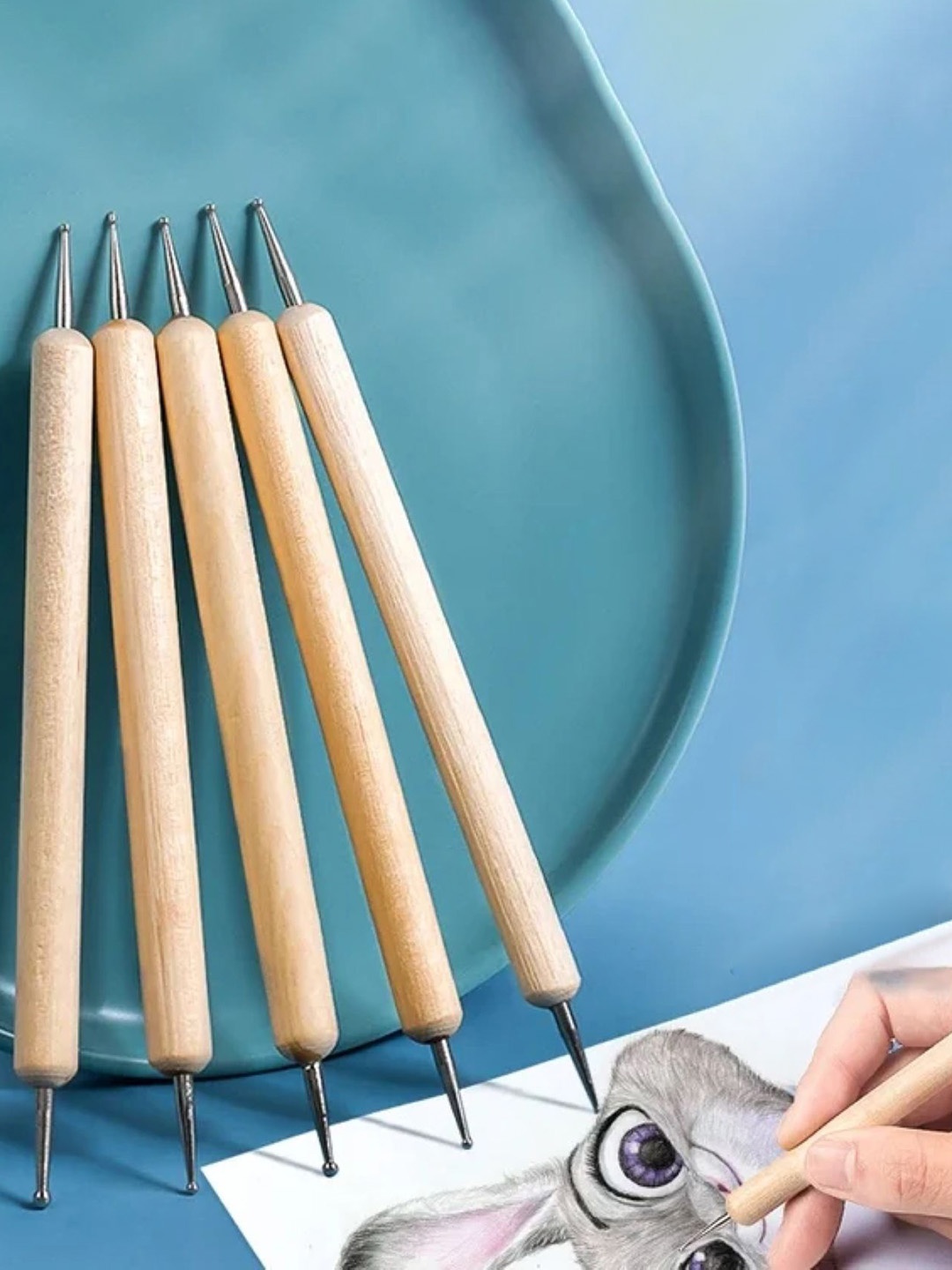 

RANORE Set Of 5 Wooden Dotting Tool, Brown