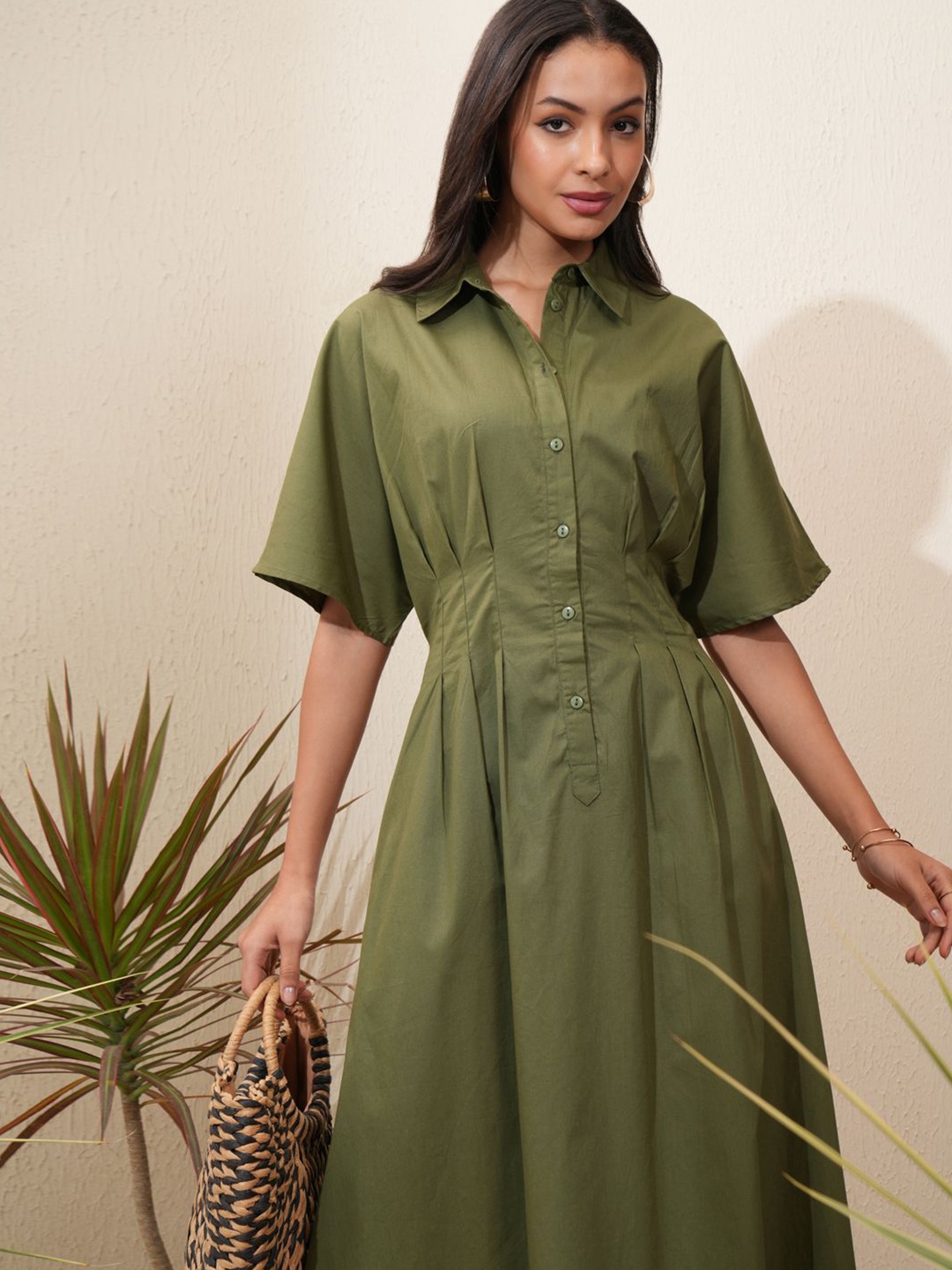 

Tokyo Talkies Shirt Midi Dress, Green