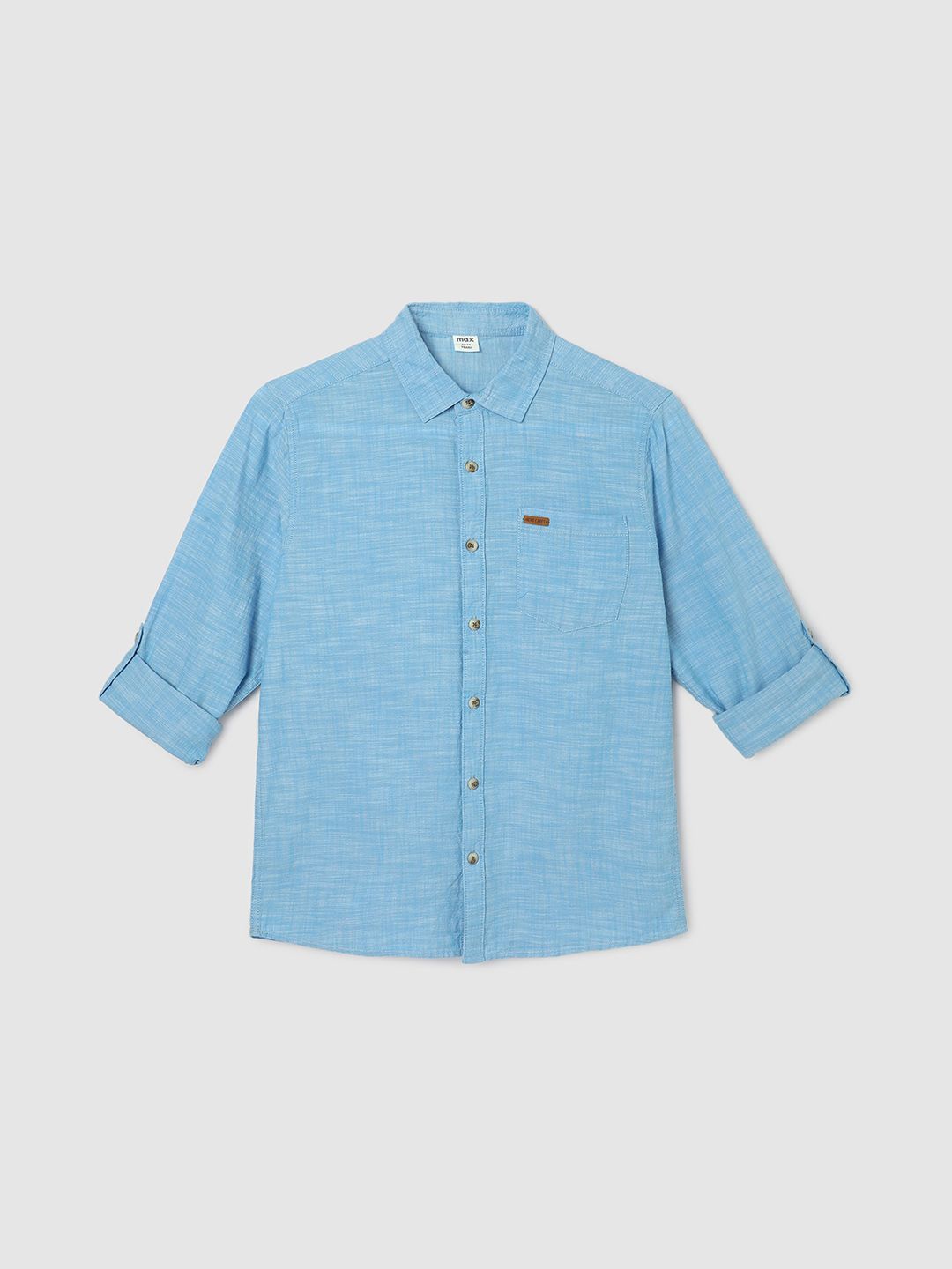 

max Boys Spread Collar Solid Cotton Casual Shirt, Blue