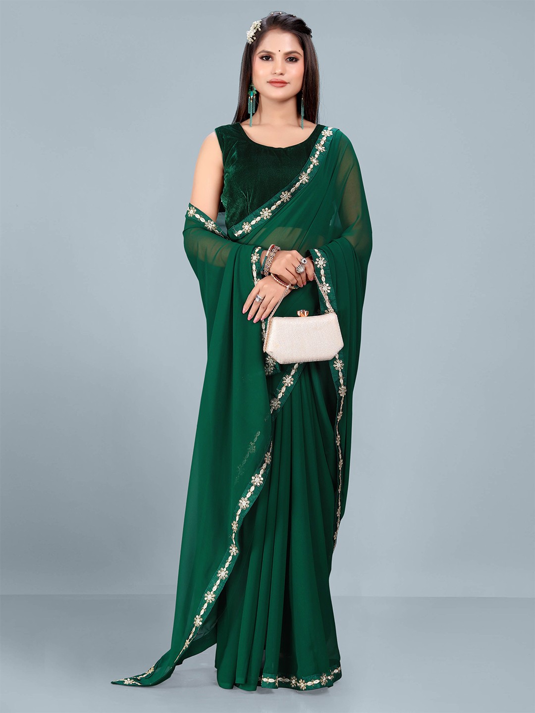 

Ashiya Fab Embroidered Pure Georgette Saree, Green