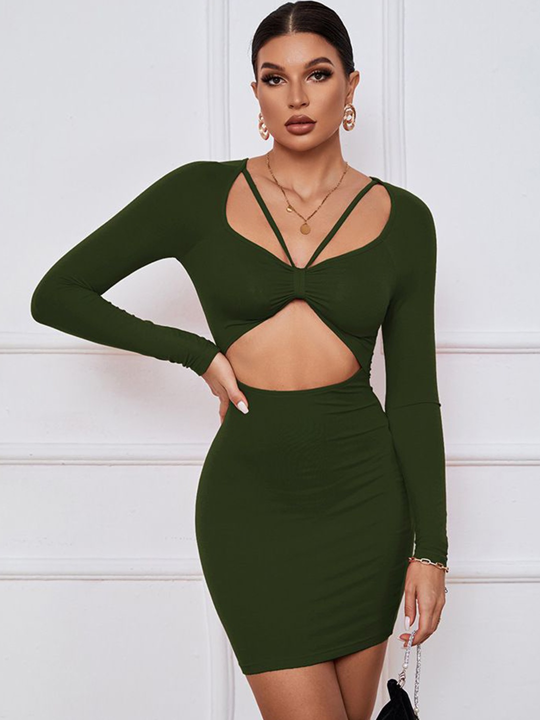 

StyleCast sweetheart Neck Cut-Outs detail Straight hem Bodycon mini Dress, Green