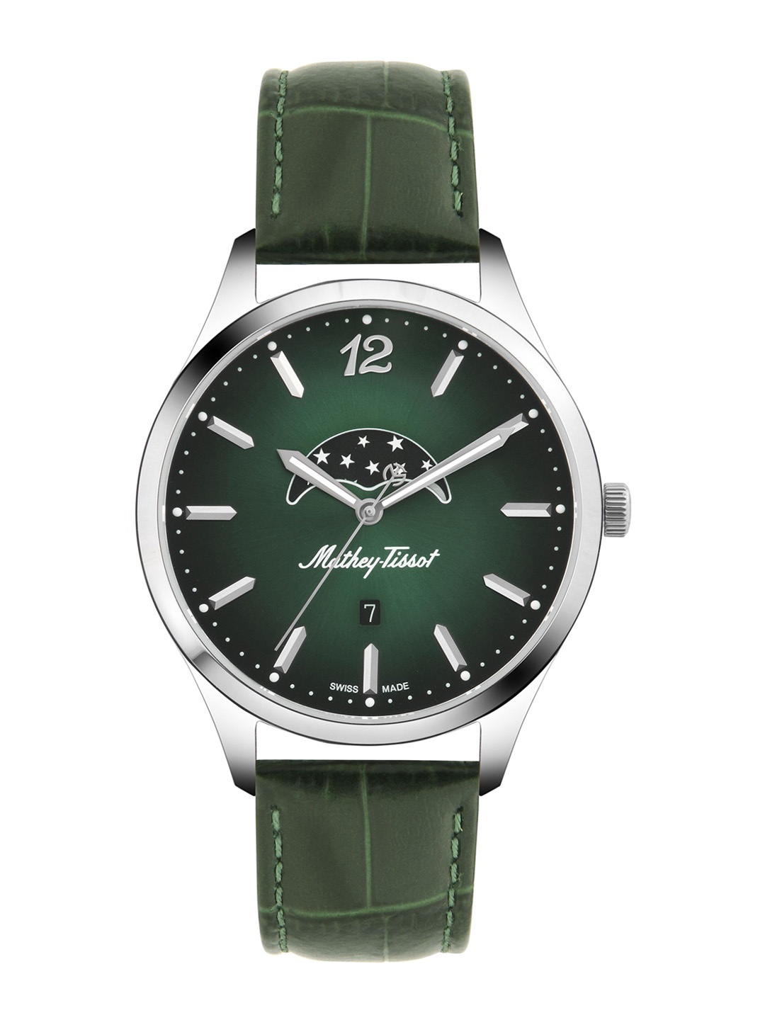 

Mathey-Tissot Men Green Swiss Made Urban Moon Quartz Moon Phase Dial Watch- H411LAVM