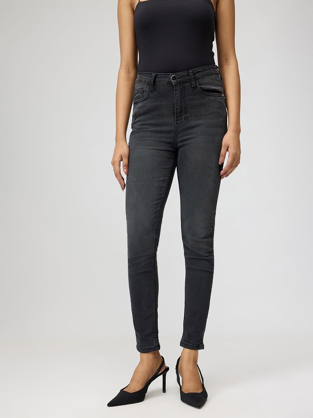 

FREAKINS Women Skinny Fit High-Rise Cotton Jeans, Grey