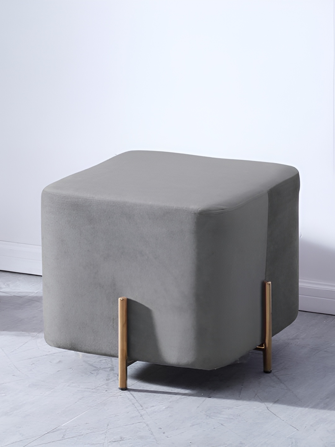 

Wooden Twist Grey Velvet Square Ottoman