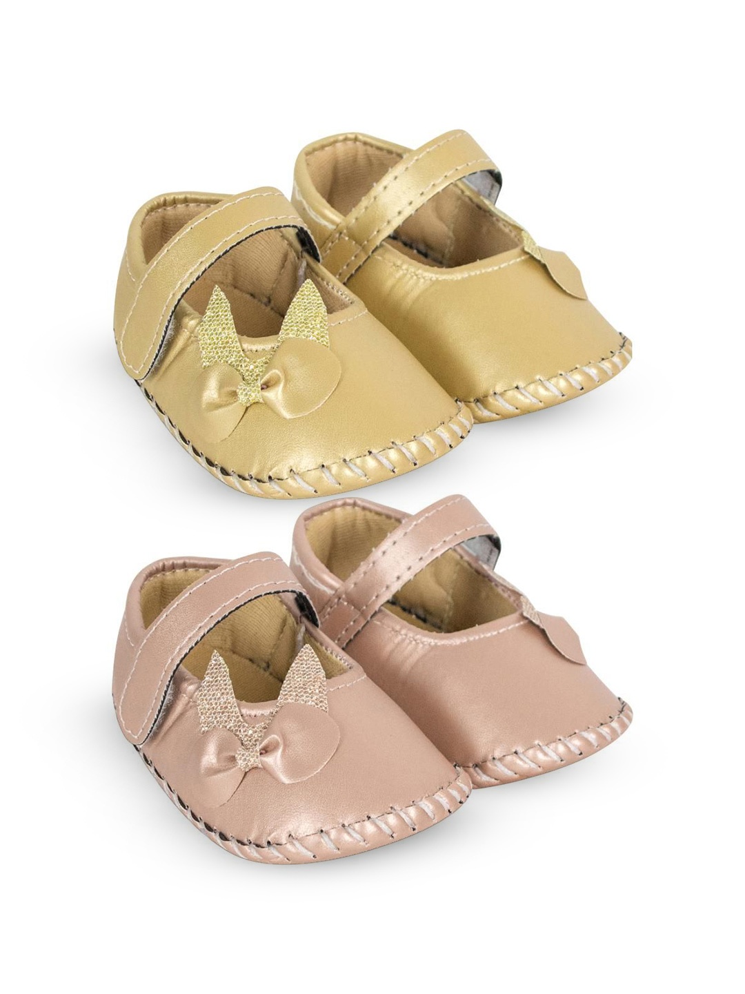 

BAESD Girls Pack Of 2 Booties With Bow, Gold