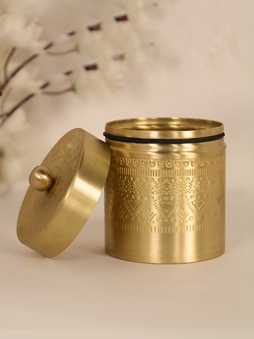 

Peepul Tree Brass Jar With Lid, Gold