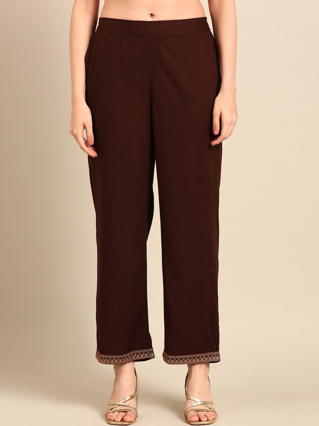 

De Moza Women Mid Rise Trousers, Brown