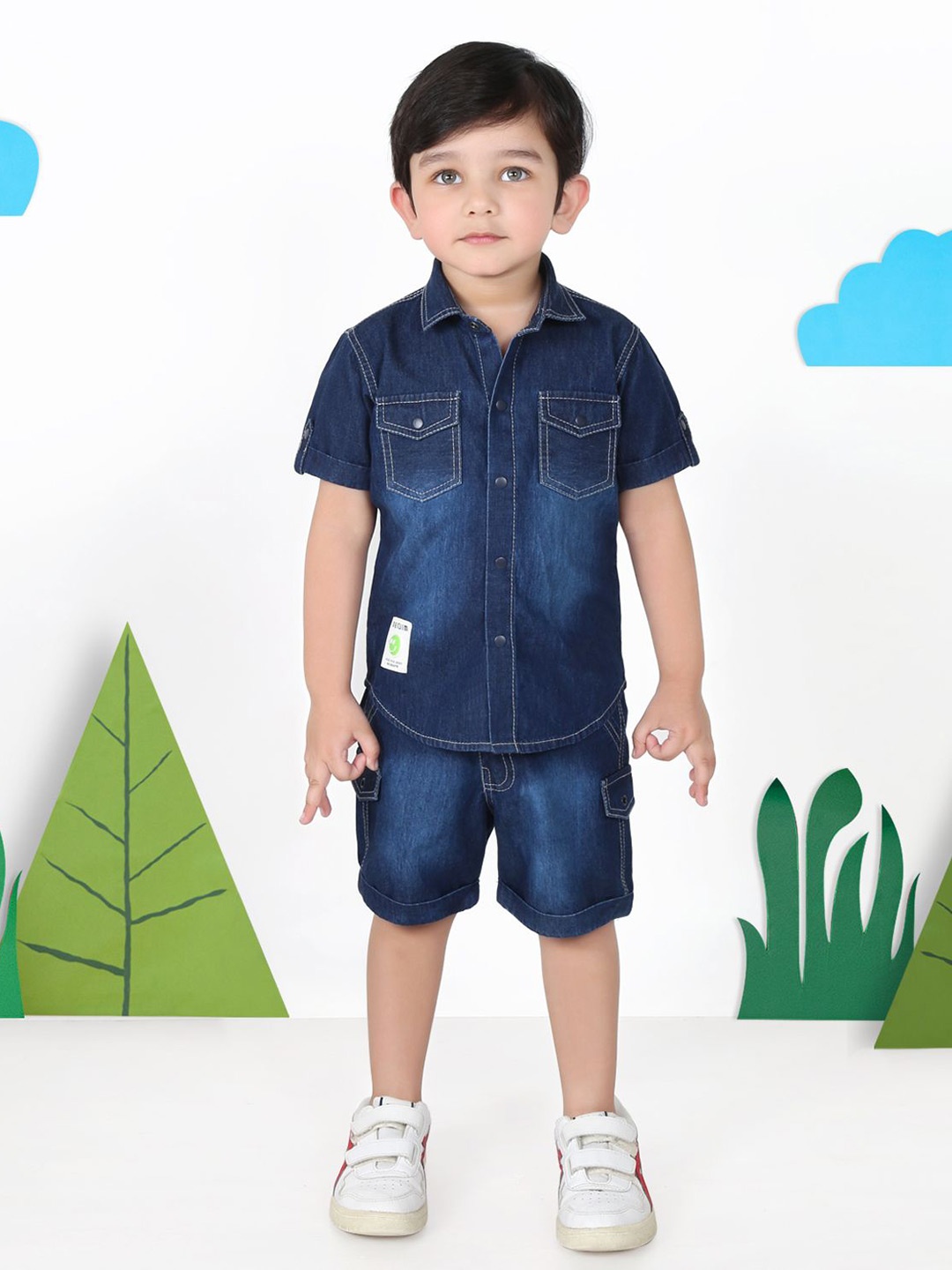 

MashUp Boys Pure Cotton Shirt With Shorts, Navy blue